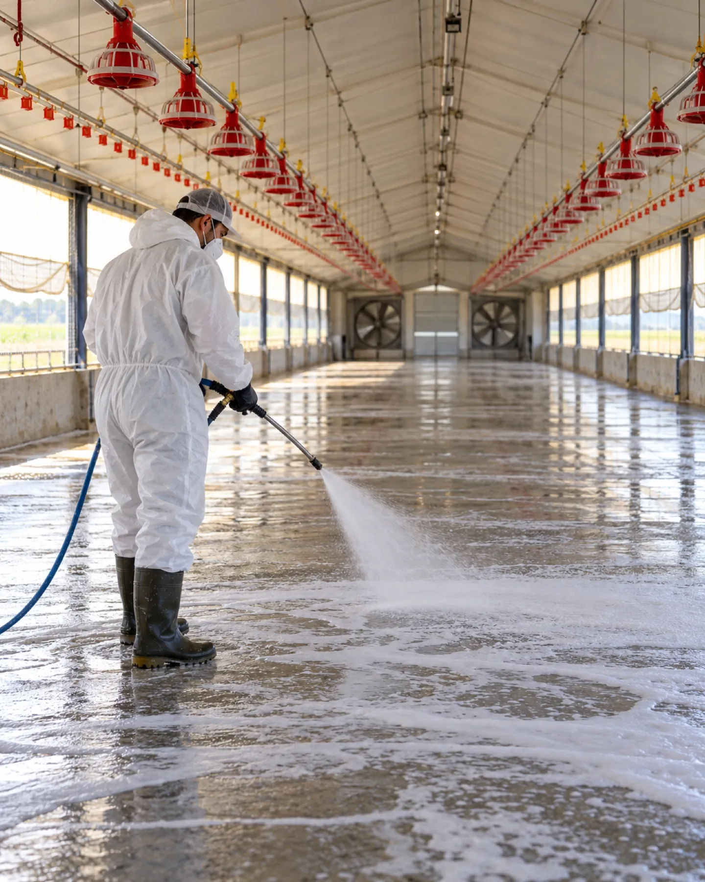 Disinfecting an empty broiler house